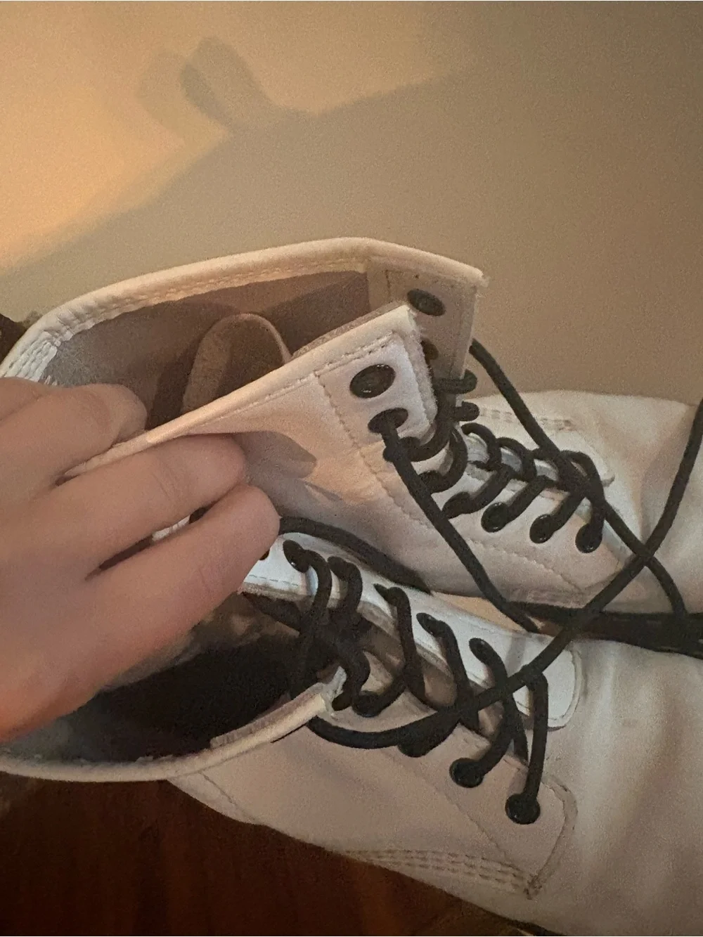 Dr. Martens White Leather Lace-Up Combat Boots with Black Laces - Picture 3 of 6